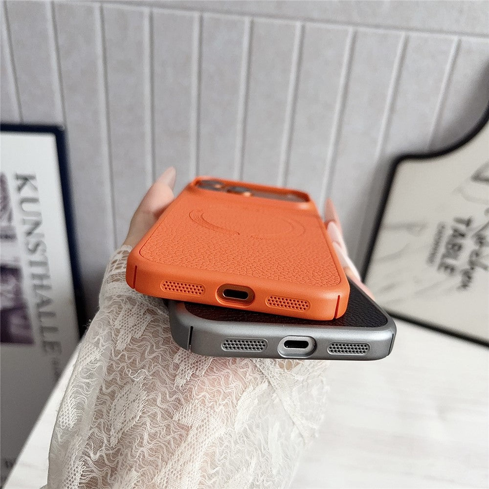 For iPhone 17 Pro Magnetic Case Litchi Texture PU Leather Coated PC + TPU Phone Back Cover