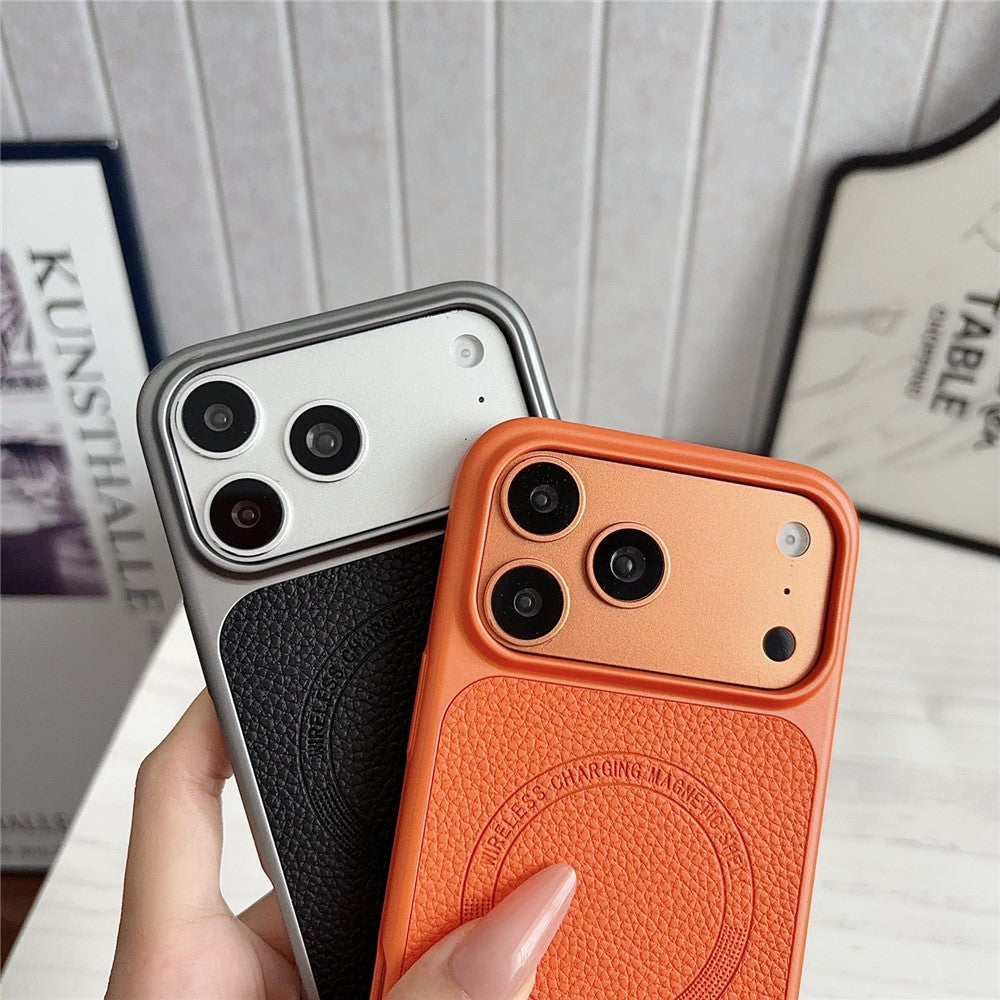 For iPhone 17 Pro Magnetic Case Litchi Texture PU Leather Coated PC + TPU Phone Back Cover