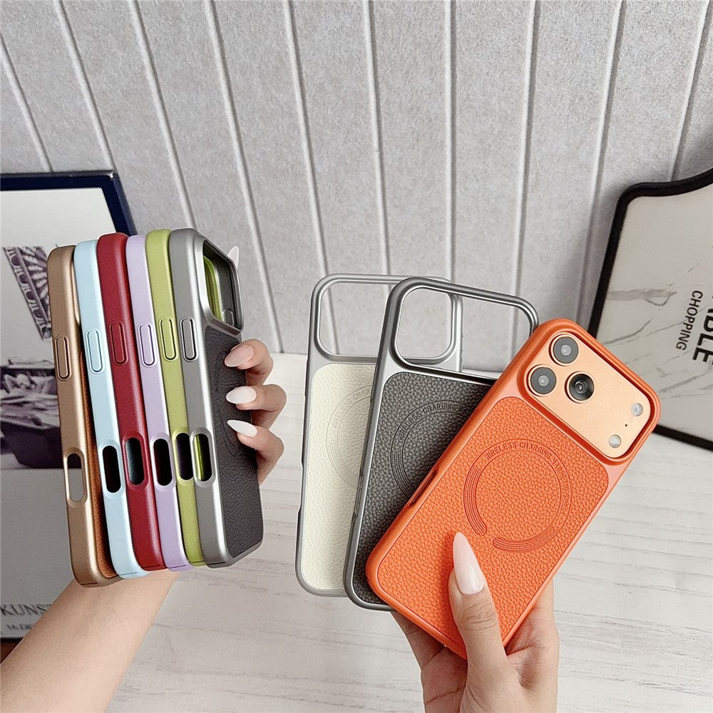 For iPhone 17 Pro Magnetic Case Litchi Texture PU Leather Coated PC + TPU Phone Back Cover