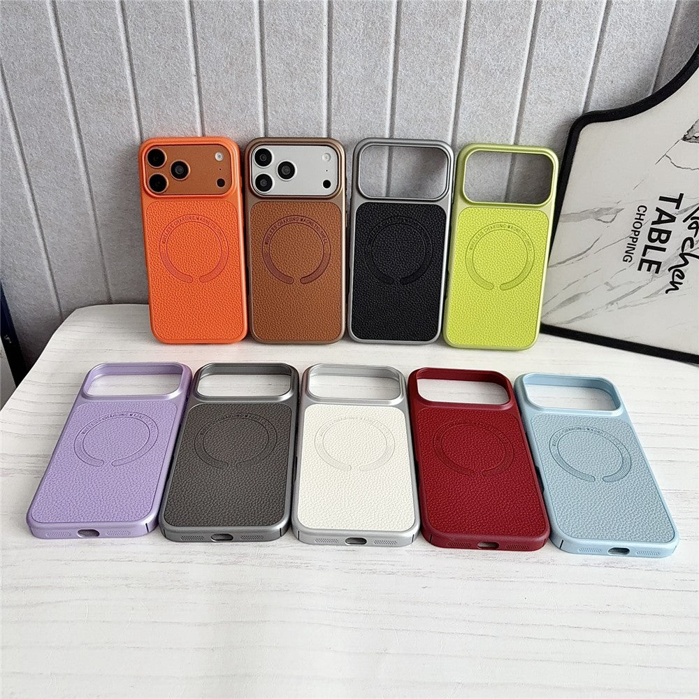 For iPhone 17 Pro Magnetic Case Litchi Texture PU Leather Coated PC + TPU Phone Back Cover