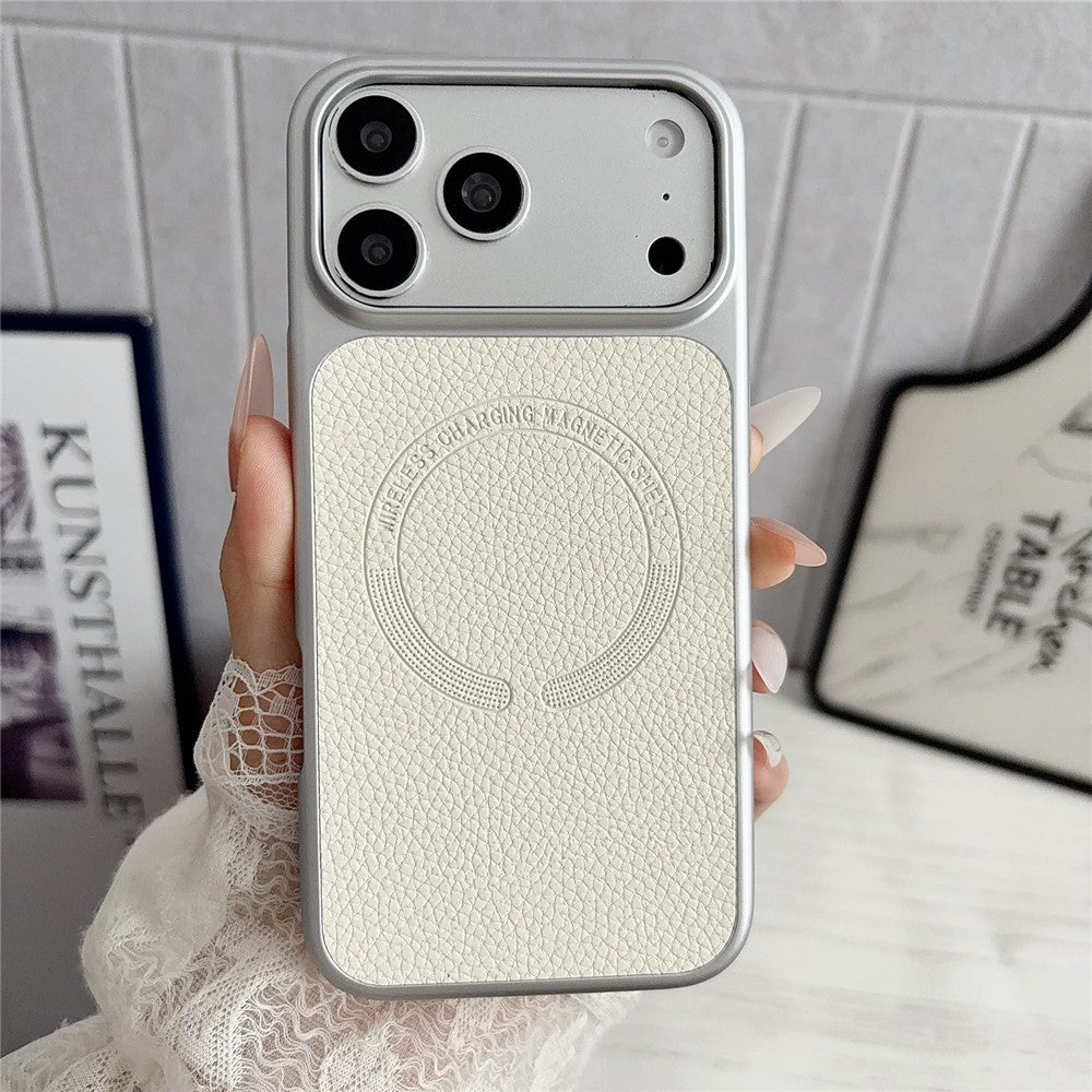 For iPhone 17 Pro Magnetic Case Litchi Texture PU Leather Coated PC + TPU Phone Back Cover