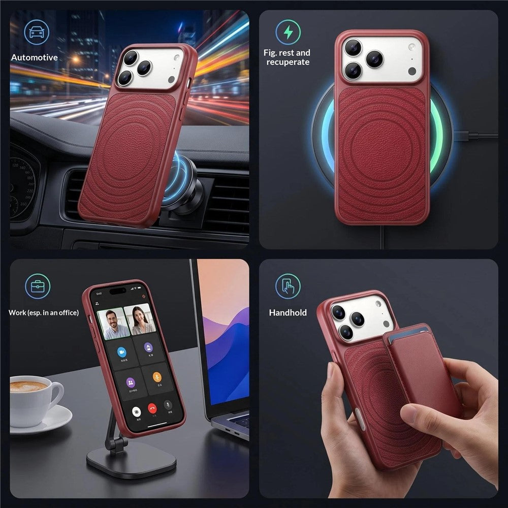 For iPhone 17 Pro Max Magnetic Case Ripple Pattern Leather Coated PC + TPU Shockproof Back Cover