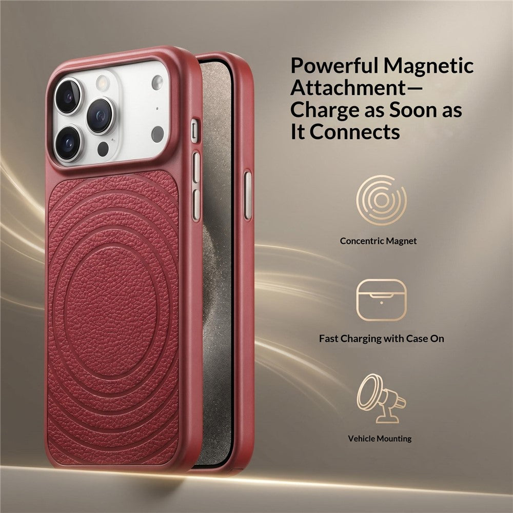 For iPhone 17 Pro Max Magnetic Case Ripple Pattern Leather Coated PC + TPU Shockproof Back Cover