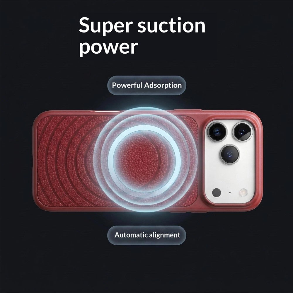 For iPhone 17 Pro Max Magnetic Case Ripple Pattern Leather Coated PC + TPU Shockproof Back Cover