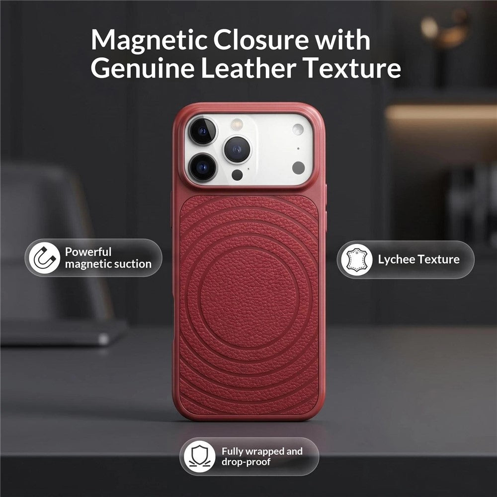 For iPhone 17 Pro Magnetic Case Ripple Pattern Leather Coated PC + TPU Shockproof Back Cover