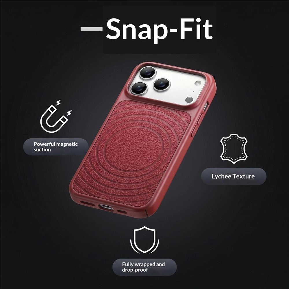 For iPhone 17 Pro Magnetic Case Ripple Pattern Leather Coated PC + TPU Shockproof Back Cover