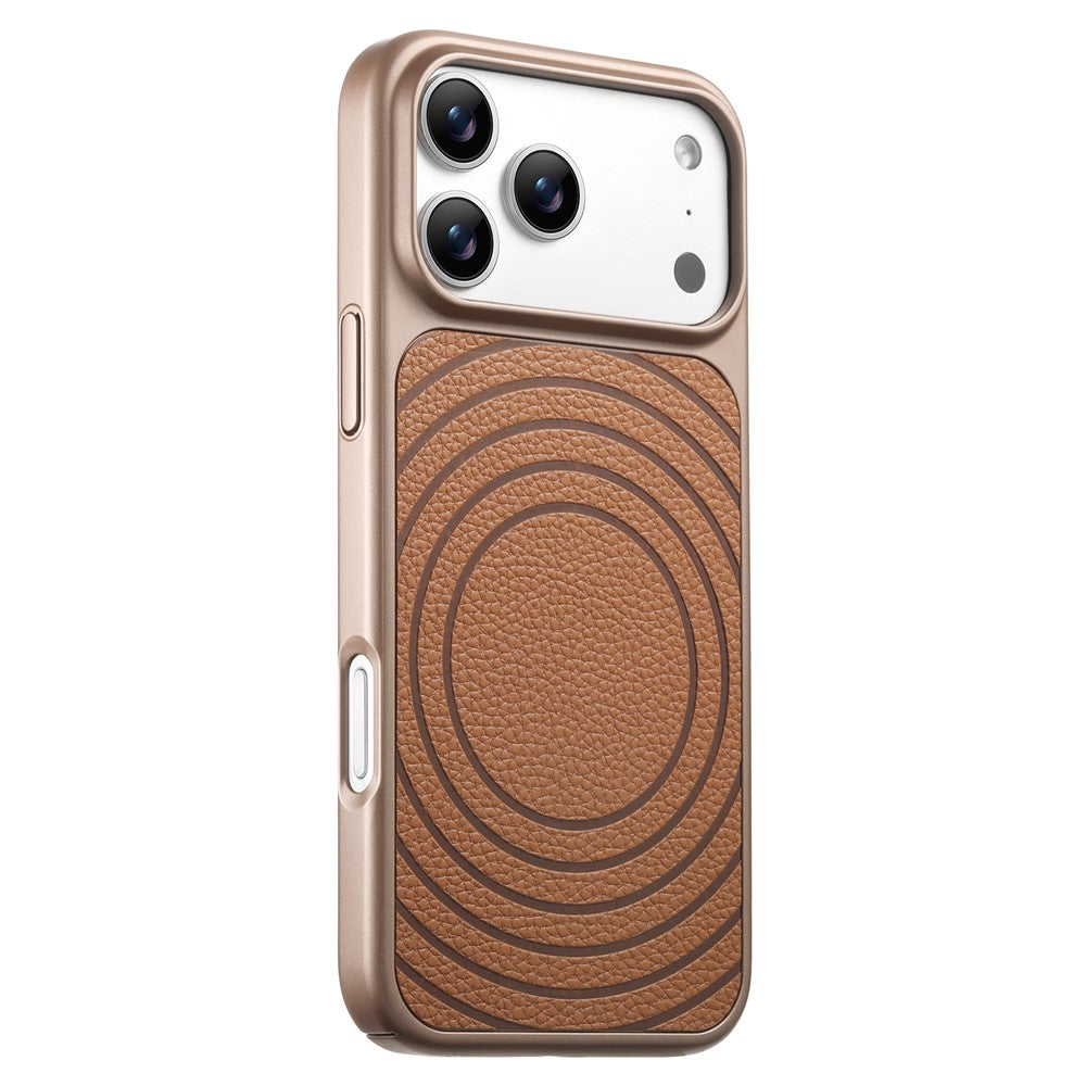 For iPhone 17 Pro Magnetic Case Ripple Pattern Leather Coated PC + TPU Shockproof Back Cover