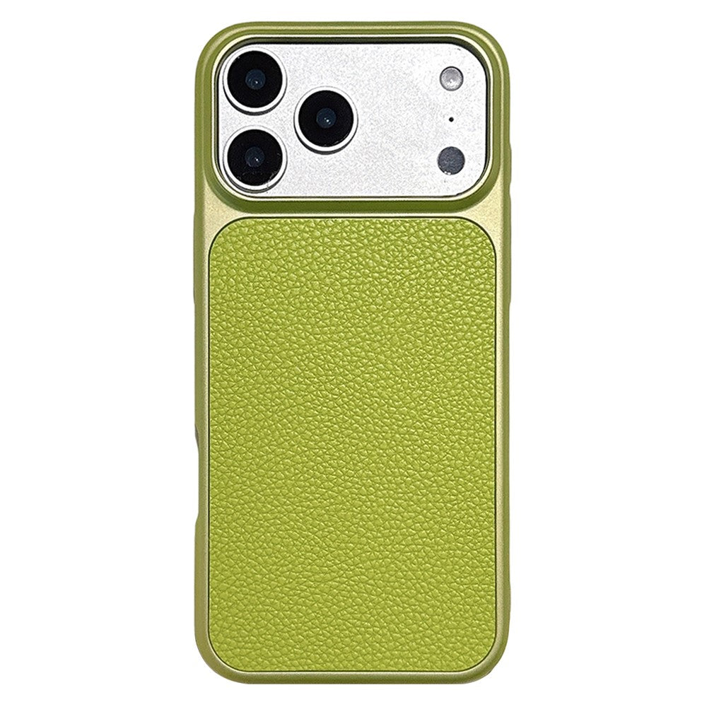 For iPhone 17 Pro Max Case Metal Paint Litchi Texture Leather Coated PC + TPU Protective Phone Cover