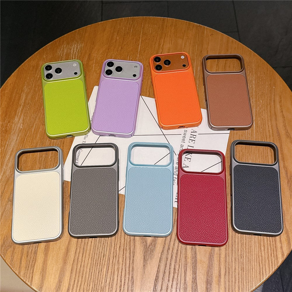 For iPhone 17 Pro Max Case Metal Paint Litchi Texture Leather Coated PC + TPU Protective Phone Cover