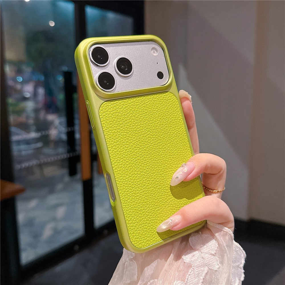 For iPhone 17 Pro Max Case Metal Paint Litchi Texture Leather Coated PC + TPU Protective Phone Cover