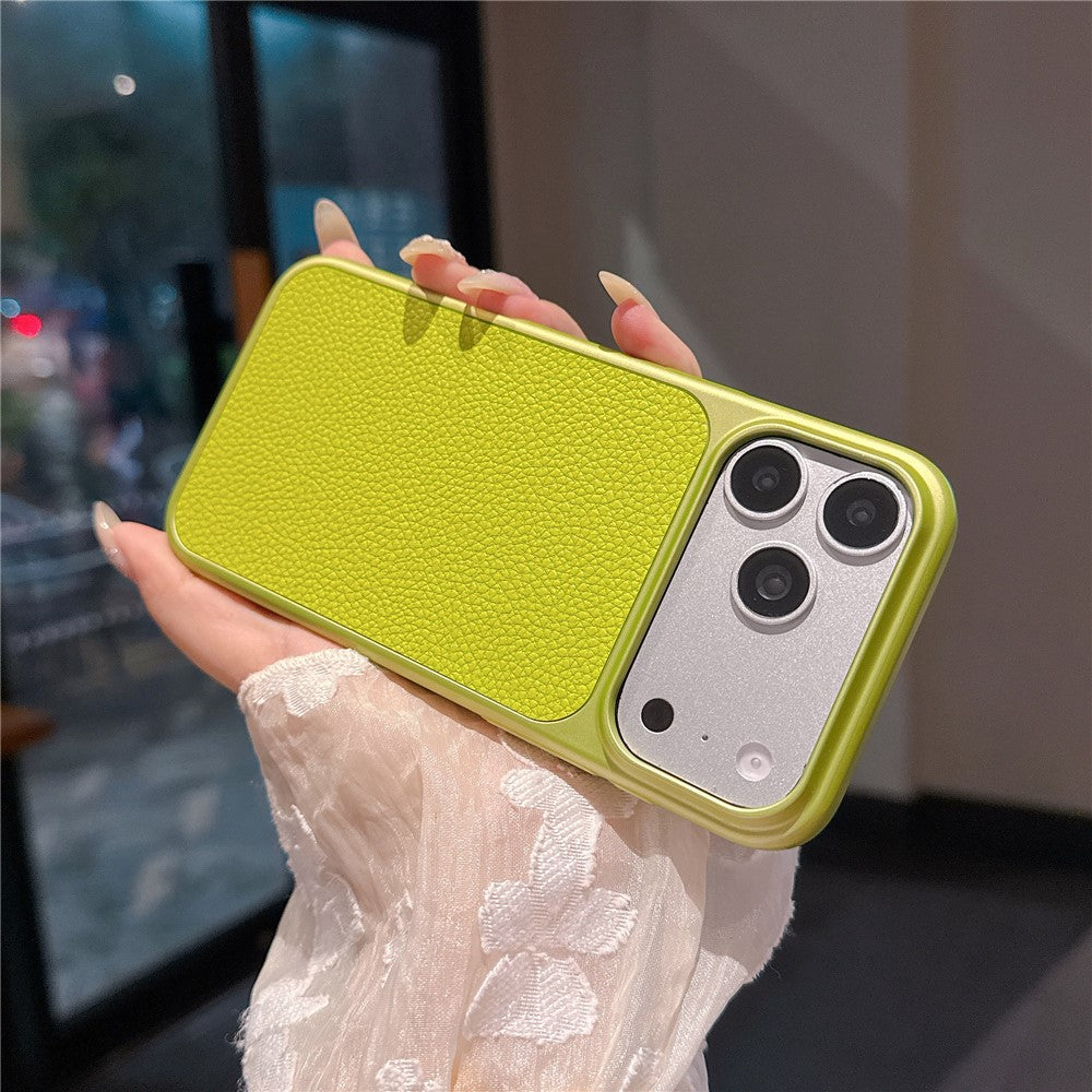 For iPhone 17 Pro Max Case Metal Paint Litchi Texture Leather Coated PC + TPU Protective Phone Cover