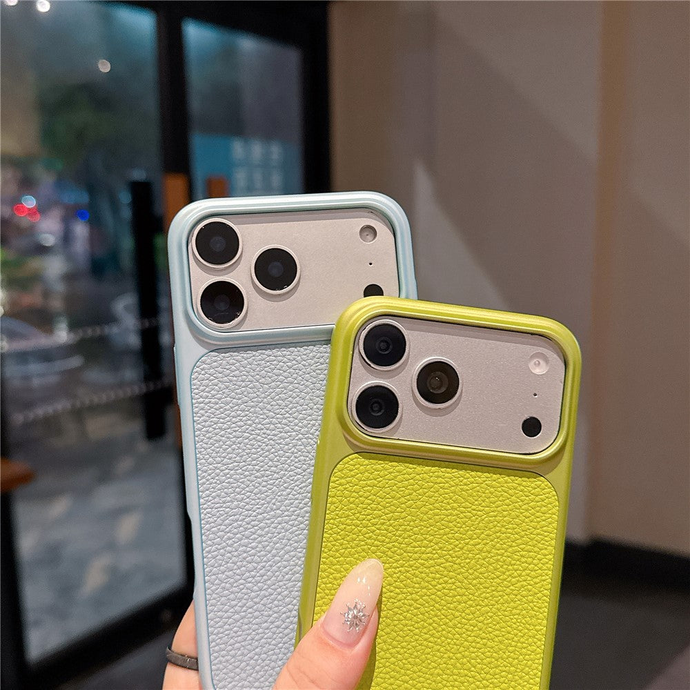 For iPhone 17 Pro Max Case Metal Paint Litchi Texture Leather Coated PC + TPU Protective Phone Cover