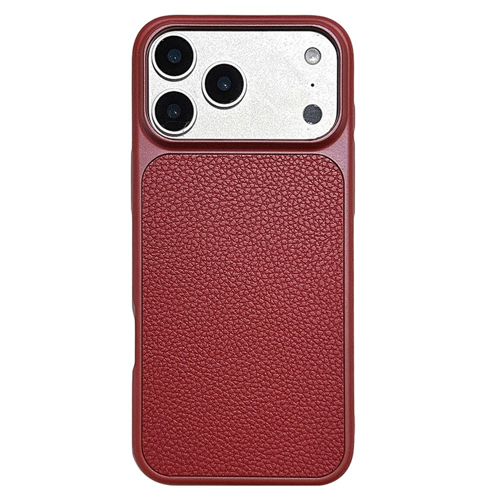 For iPhone 17 Pro Max Case Metal Paint Litchi Texture Leather Coated PC + TPU Protective Phone Cover