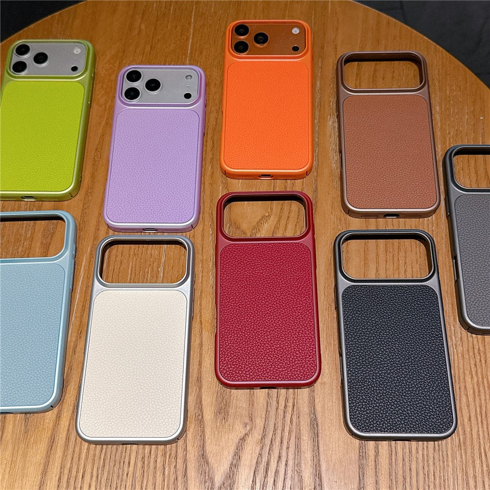 For iPhone 17 Pro Max Magnetic Case Metal Paint Litchi Texture Leather Coated PC + TPU Phone Cover