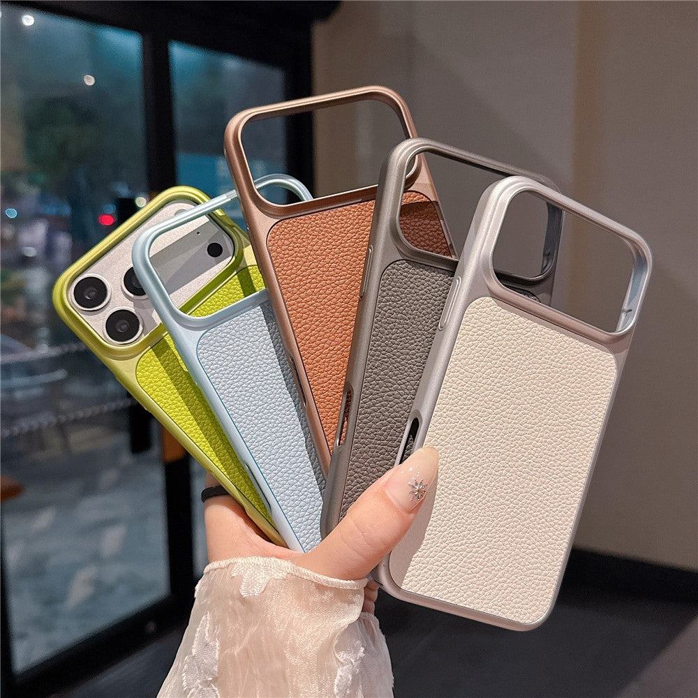 For iPhone 17 Pro Max Magnetic Case Metal Paint Litchi Texture Leather Coated PC + TPU Phone Cover