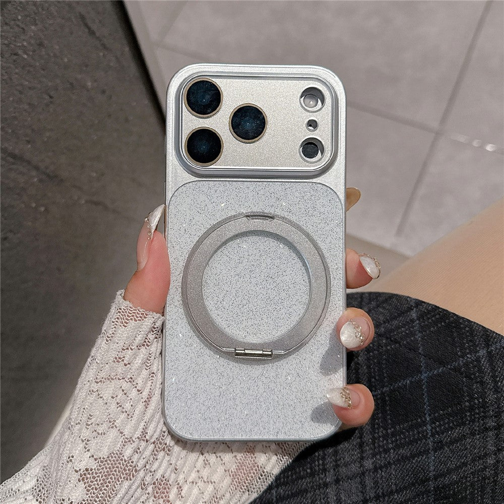 iPhone 17 Pro Max Glitter Leather Case with Rotating Kickstand