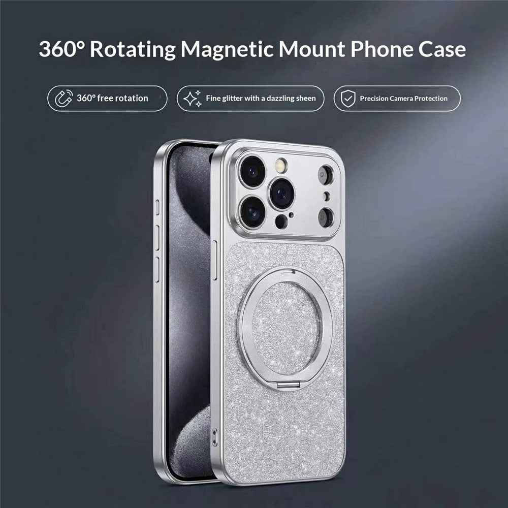 For iPhone 17 Pro Case Rotating Magnetic Kickstand Glitter PU Leather Phone Back Cover