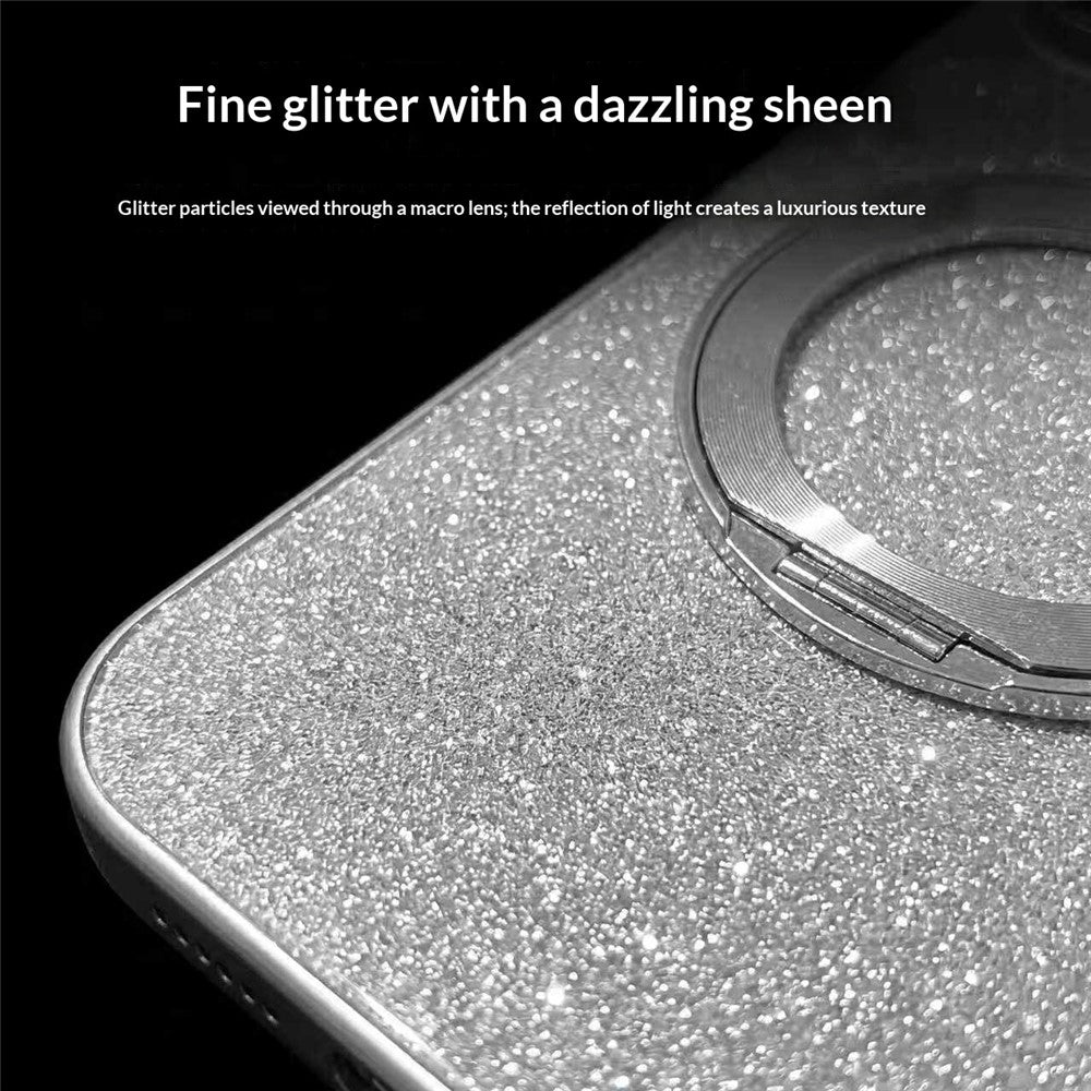 For iPhone 17 Pro Case Rotating Magnetic Kickstand Glitter PU Leather Phone Back Cover