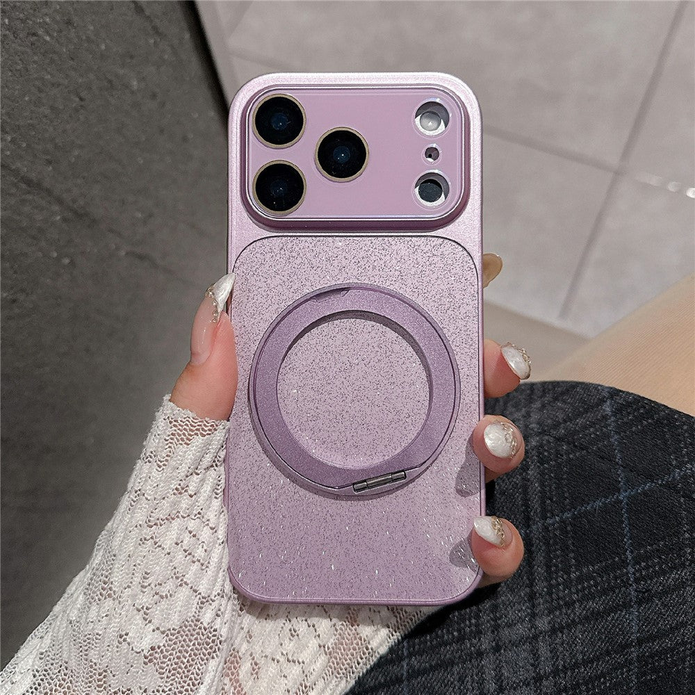 For iPhone 17 Pro Case Rotating Magnetic Kickstand Glitter PU Leather Phone Back Cover