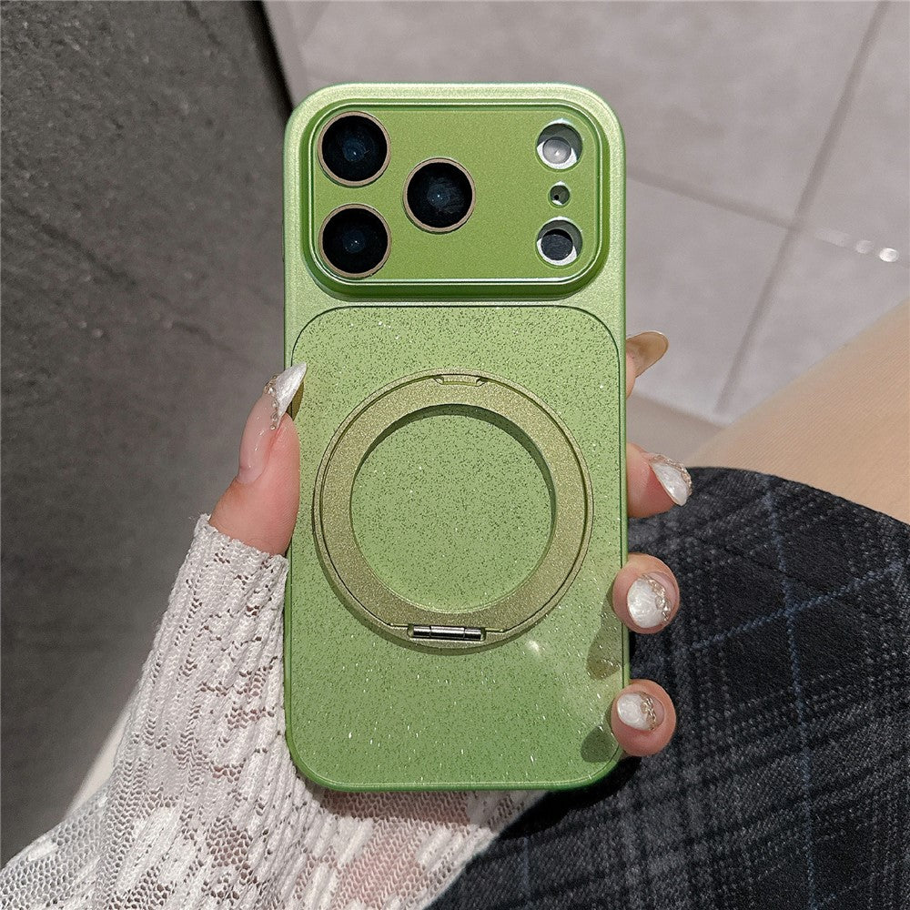 For iPhone 17 Pro Case Rotating Magnetic Kickstand Glitter PU Leather Phone Back Cover