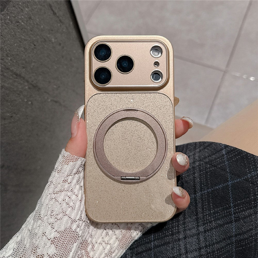 For iPhone 17 Pro Case Rotating Magnetic Kickstand Glitter PU Leather Phone Back Cover