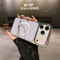 For iPhone 17 Pro Case Rotating Magnetic Kickstand Leather Coated PC + TPU Protective Cover