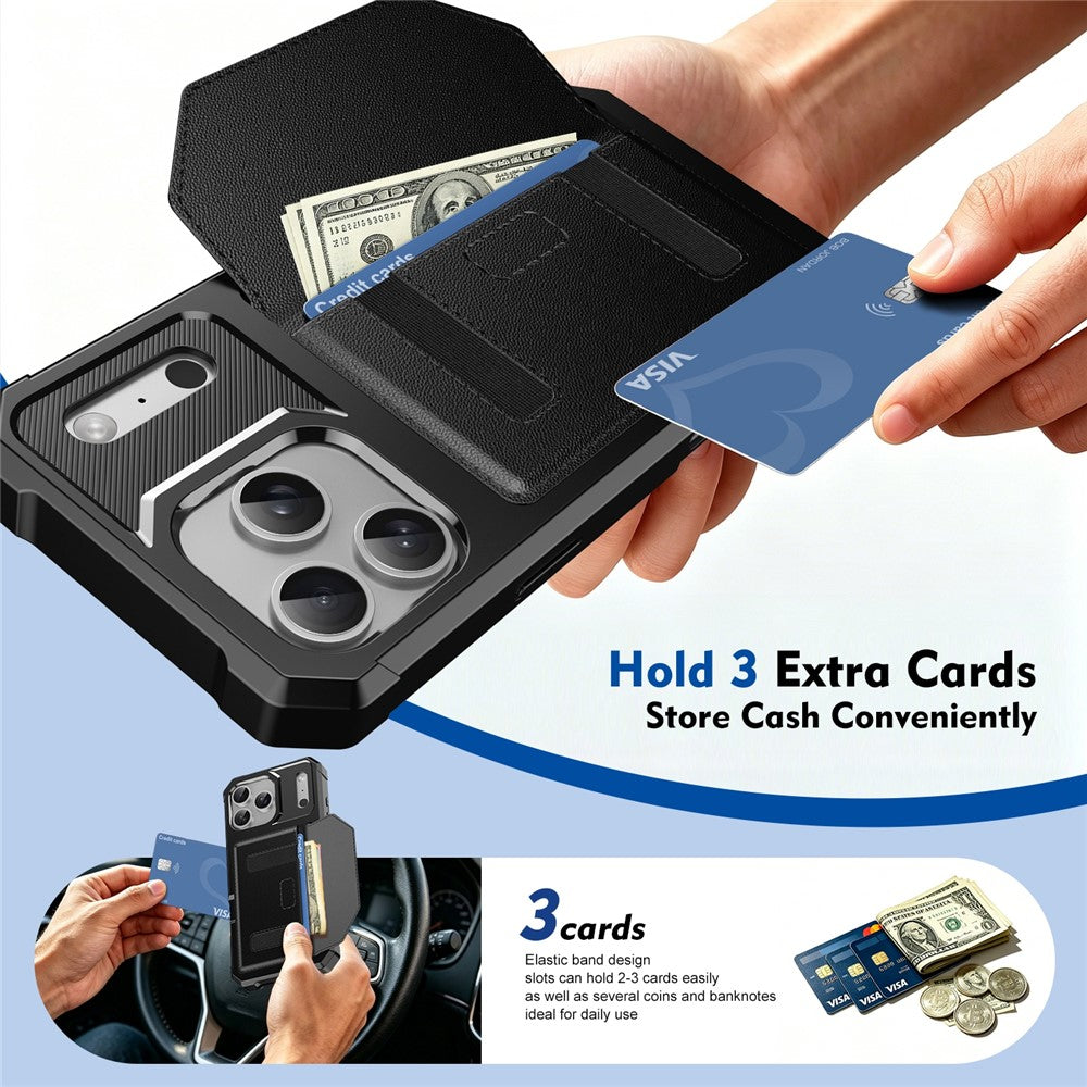 For iPhone 17 Pro Case Card Holder Leather + TPU Anti-drop Phone Cover