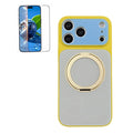 For iPhone 17 Pro Case Rotating Magnetic Kickstand Acrylic + TPU Color Blocking Phone Cover with Tempered Glass Screen Protector