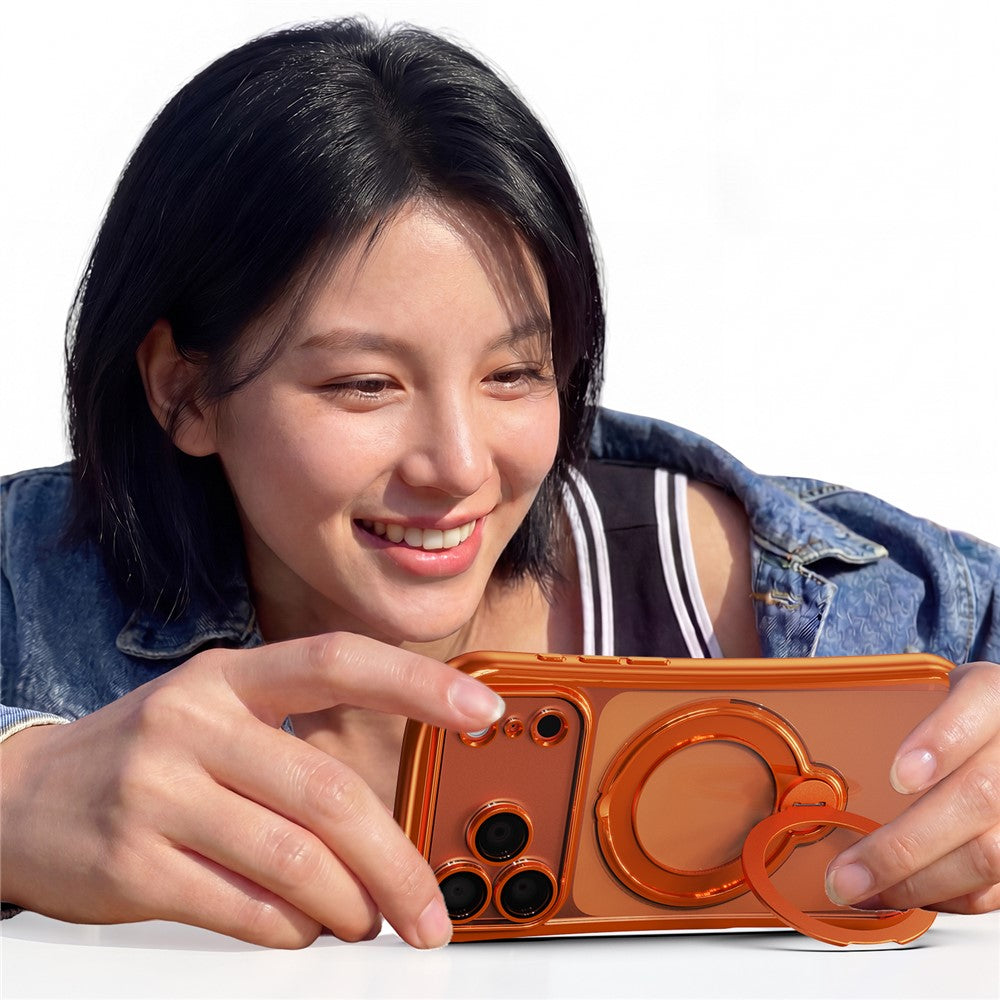 For iPhone 17 Pro Case Rotating Magnetic Kickstand Shockproof TPU Electroplating Phone Cover