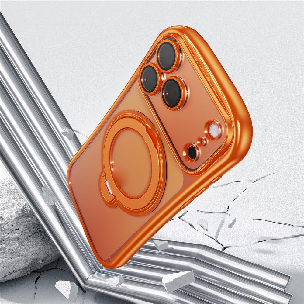 For iPhone 17 Pro Case Rotating Magnetic Kickstand Shockproof TPU Electroplating Phone Cover