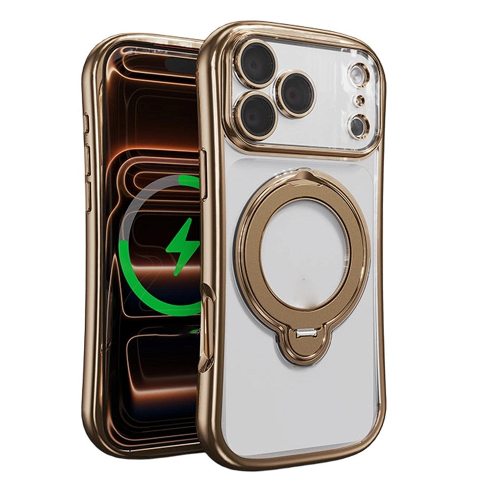 For iPhone 17 Pro Max Case Rotating Magnetic Kickstand Shockproof TPU Electroplating Phone Cover