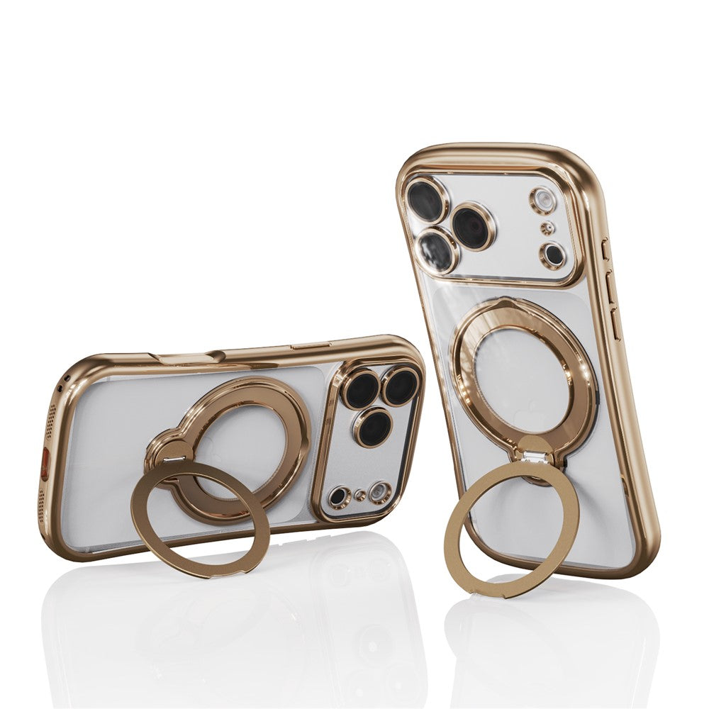 For iPhone 17 Pro Max Case Rotating Magnetic Kickstand Shockproof TPU Electroplating Phone Cover