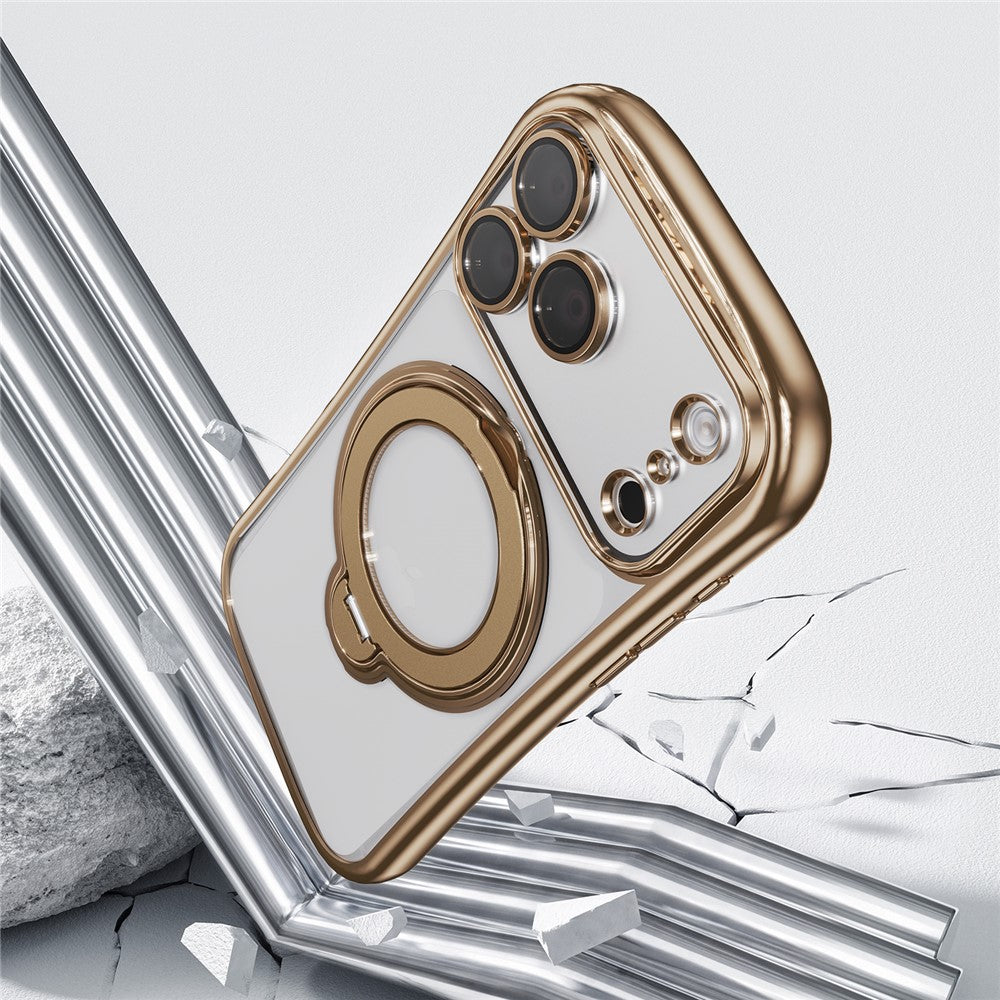 For iPhone 17 Pro Max Case Rotating Magnetic Kickstand Shockproof TPU Electroplating Phone Cover