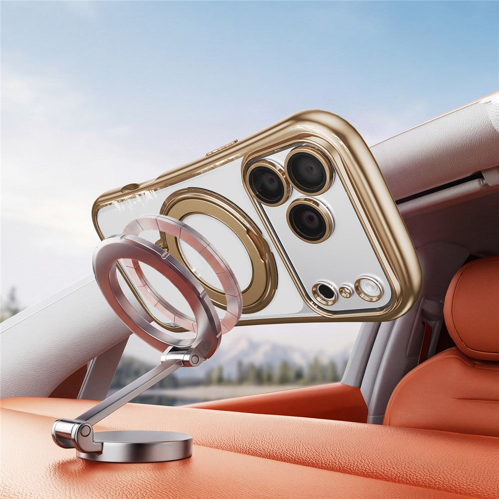 For iPhone 17 Pro Max Case Rotating Magnetic Kickstand Shockproof TPU Electroplating Phone Cover