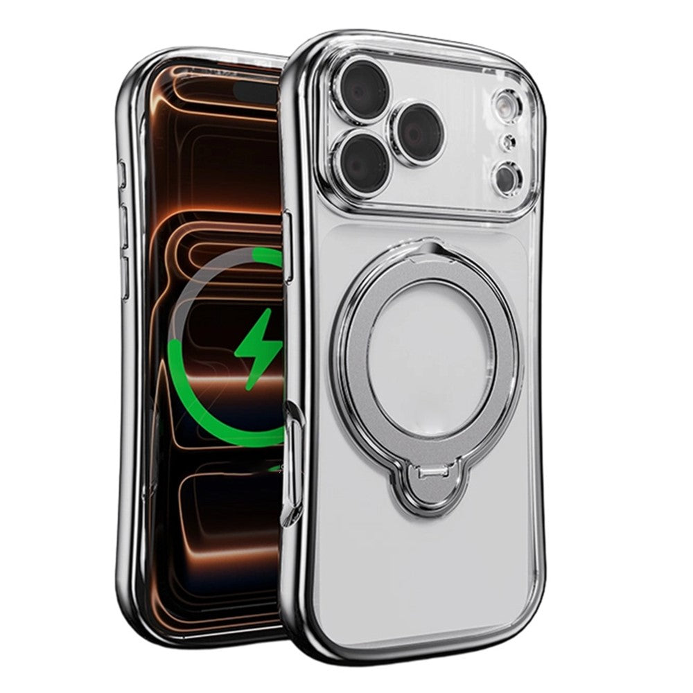For iPhone 17 Pro Max Case Rotating Magnetic Kickstand Shockproof TPU Electroplating Phone Cover