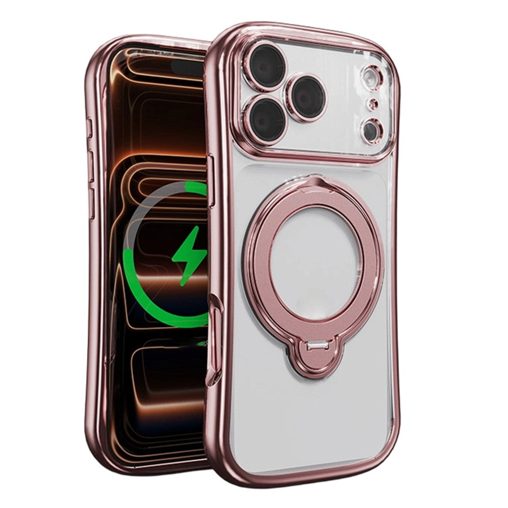 For iPhone 17 Pro Max Case Rotating Magnetic Kickstand Shockproof TPU Electroplating Phone Cover
