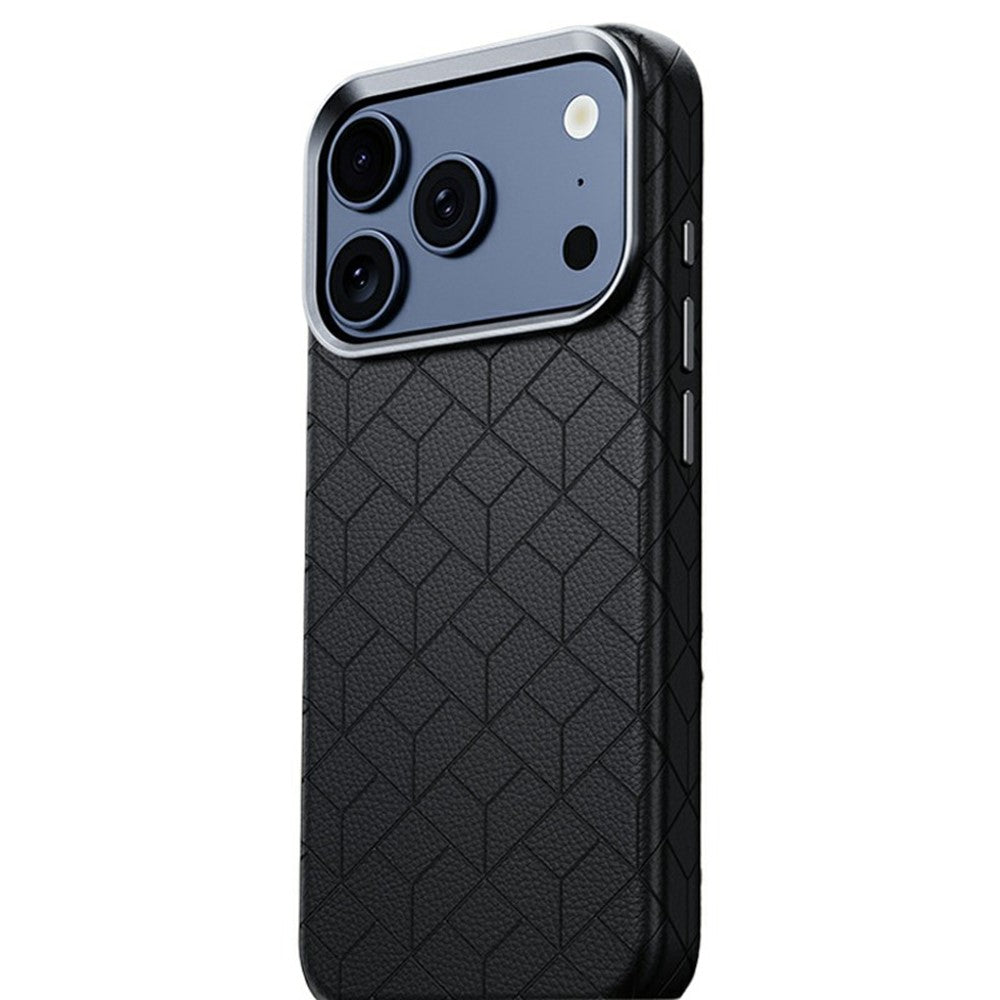 For iPhone 17 Pro Magnetic Case Imprinted Geometric Pattern Leather Coated PC + TPU Phone Cover