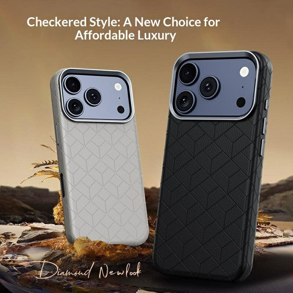 For iPhone 17 Pro Magnetic Case Imprinted Geometric Pattern Leather Coated PC + TPU Phone Cover