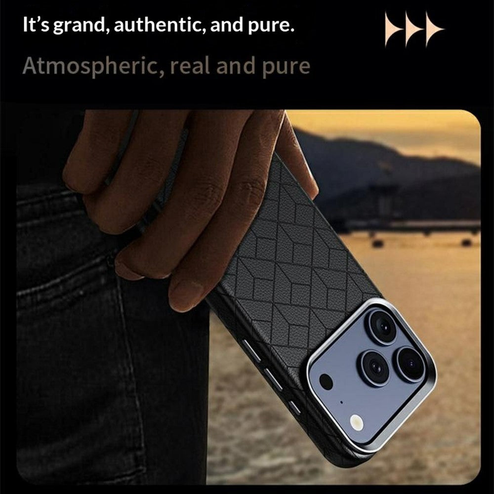 For iPhone 17 Pro Magnetic Case Imprinted Geometric Pattern Leather Coated PC + TPU Phone Cover
