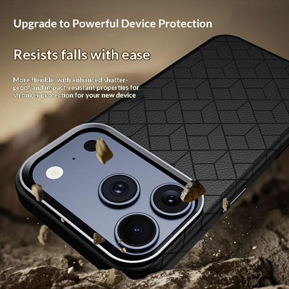 For iPhone 17 Pro Magnetic Case Imprinted Geometric Pattern Leather Coated PC + TPU Phone Cover