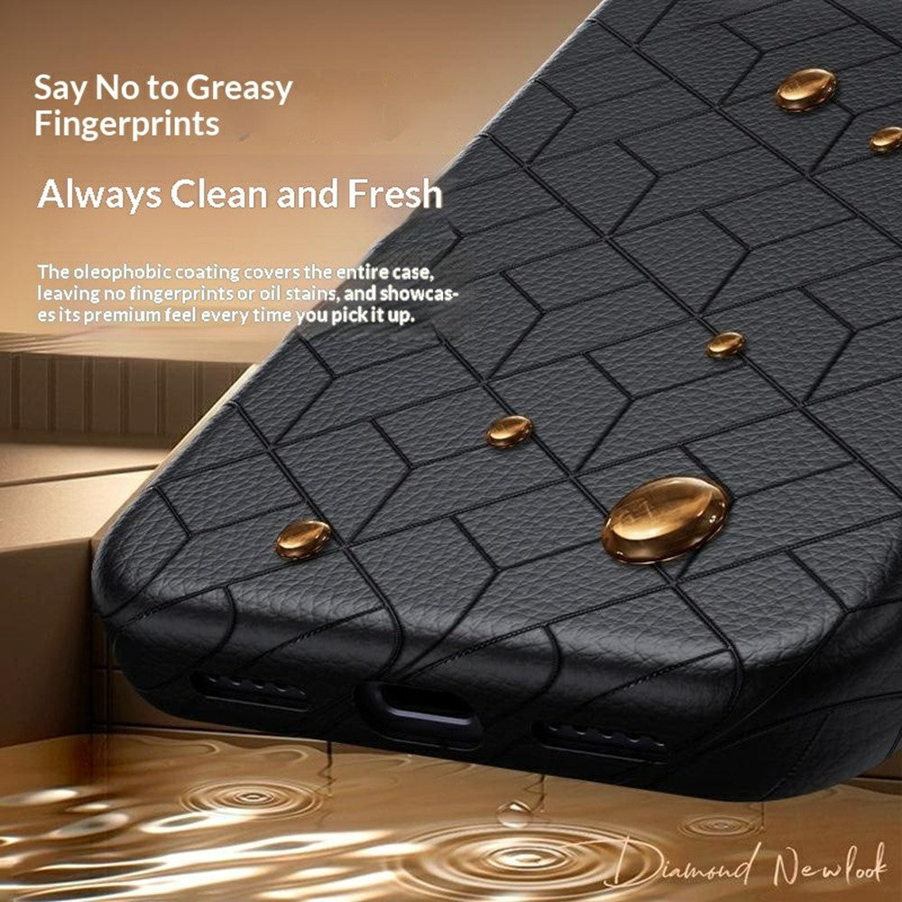For iPhone 17 Pro Magnetic Case Imprinted Geometric Pattern Leather Coated PC + TPU Phone Cover