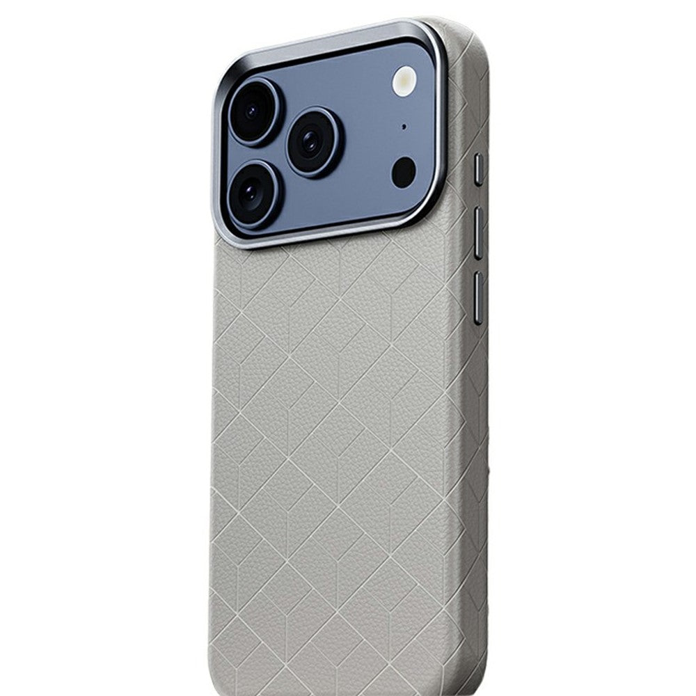 For iPhone 17 Pro Magnetic Case Imprinted Geometric Pattern Leather Coated PC + TPU Phone Cover