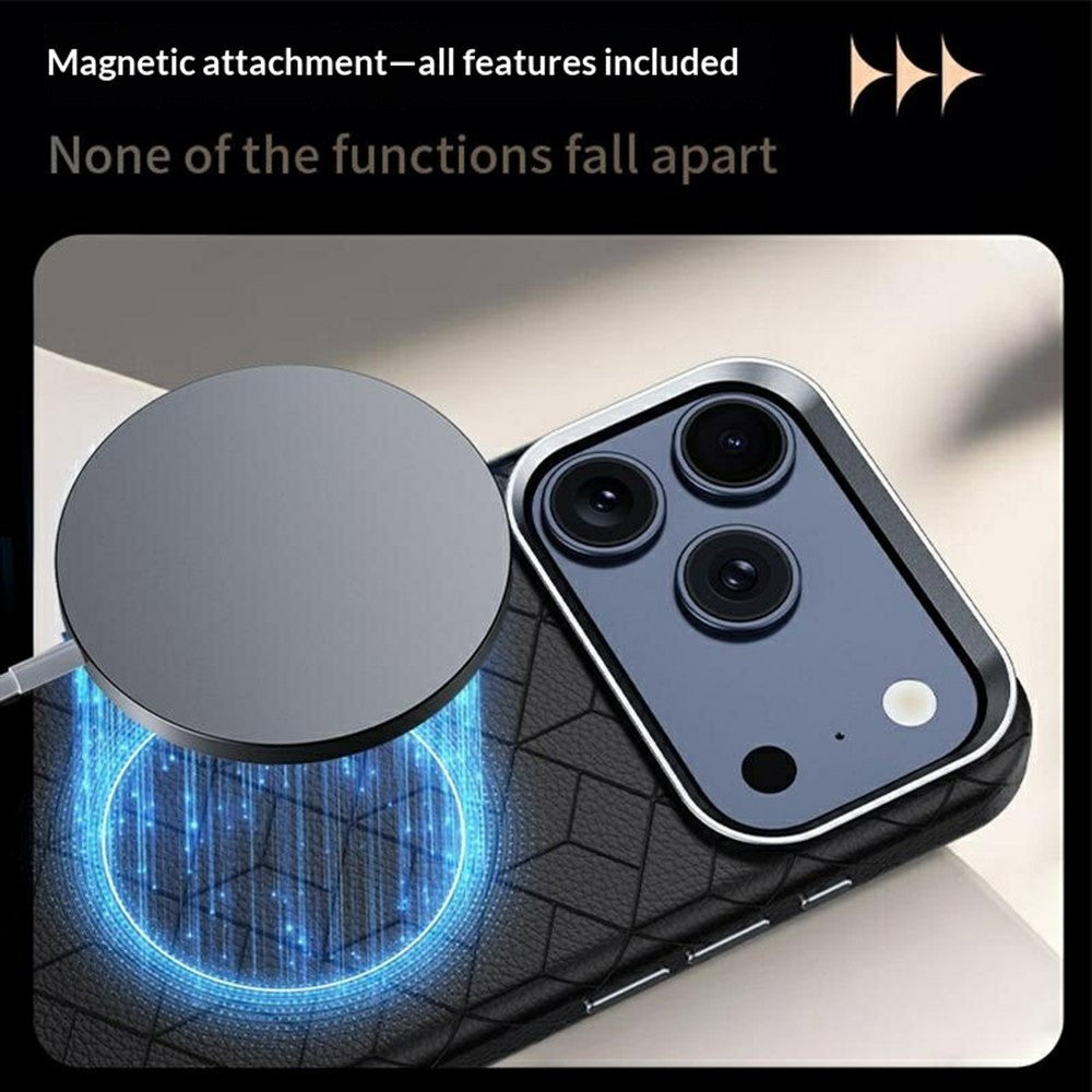 For iPhone 17 Pro Max Magnetic Case Imprinted Geometric Pattern Leather Coated PC + TPU Phone Cover