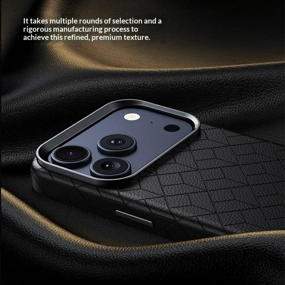 For iPhone 17 Pro Max Magnetic Case Imprinted Geometric Pattern Leather Coated PC + TPU Phone Cover