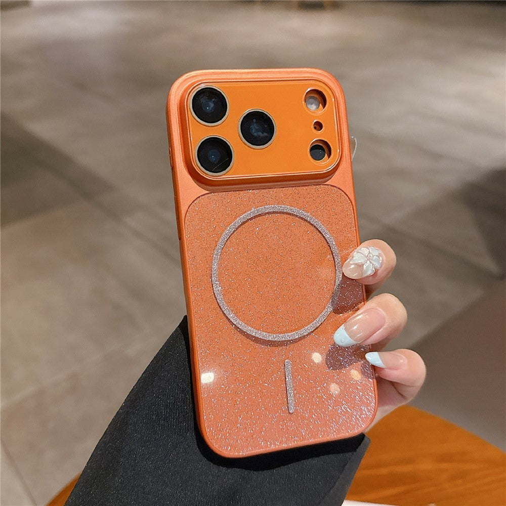 For iPhone 17 Pro Max Magnetic Case Glitter PU Leather Coated PC + TPU Shockproof Protective Cover