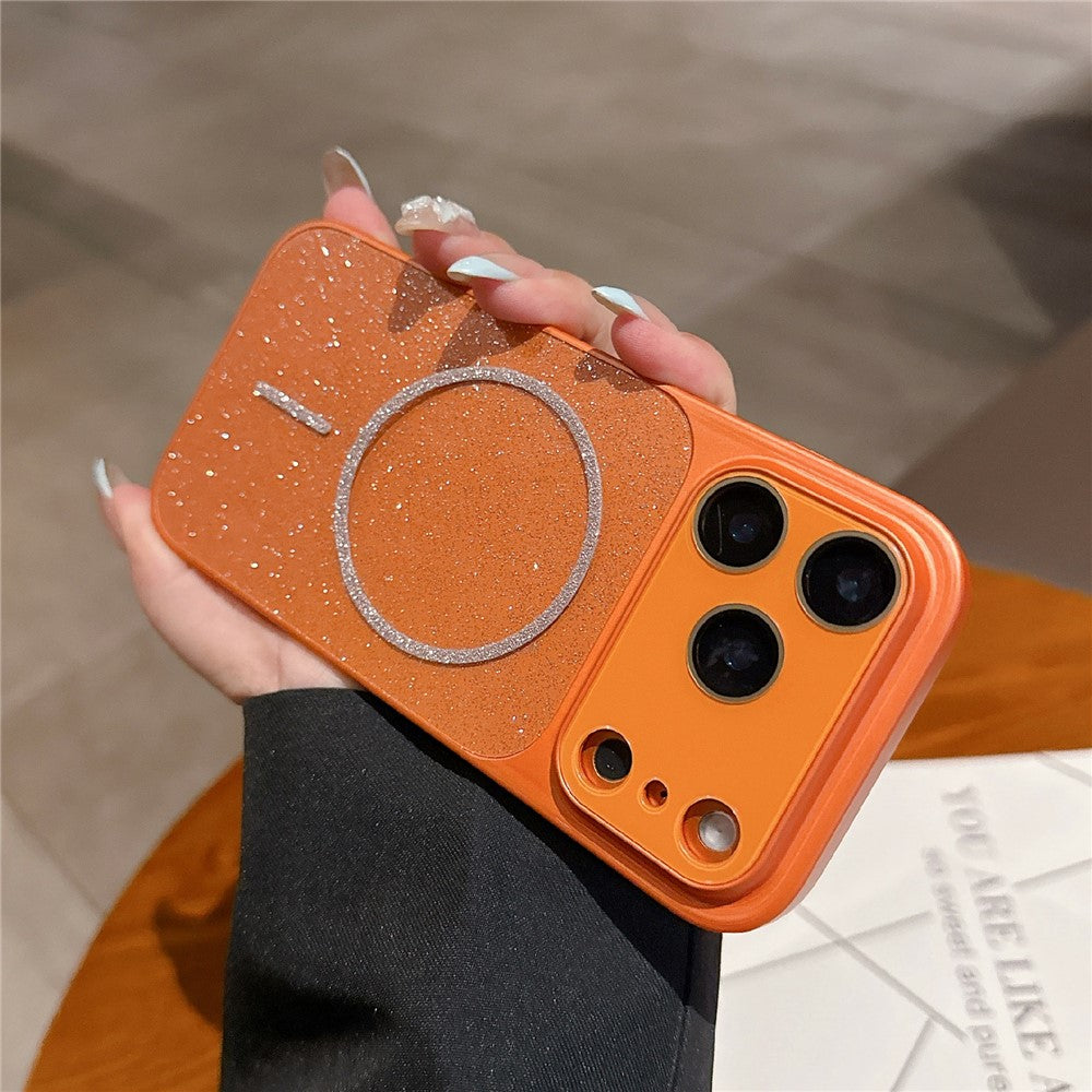 For iPhone 17 Pro Max Magnetic Case Glitter PU Leather Coated PC + TPU Shockproof Protective Cover