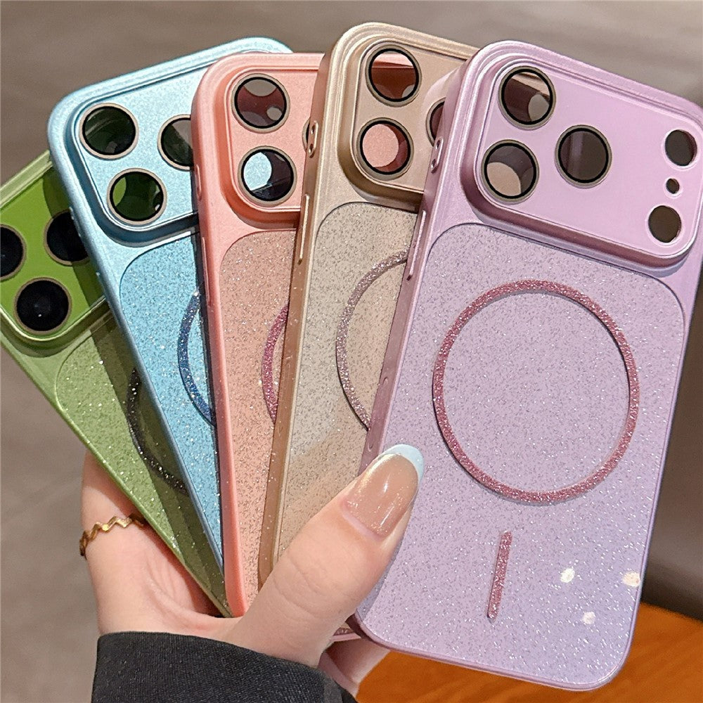 For iPhone 17 Pro Max Magnetic Case Glitter PU Leather Coated PC + TPU Shockproof Protective Cover