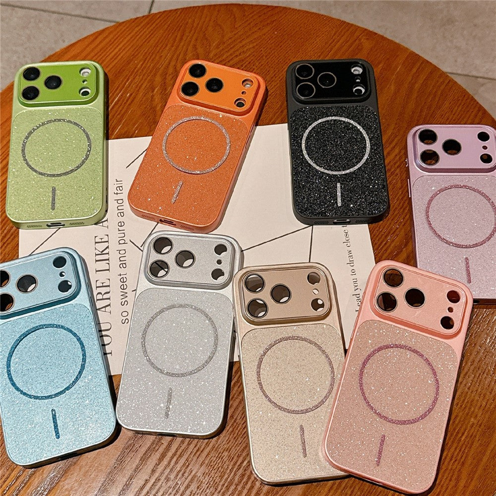 For iPhone 17 Pro Max Magnetic Case Glitter PU Leather Coated PC + TPU Shockproof Protective Cover