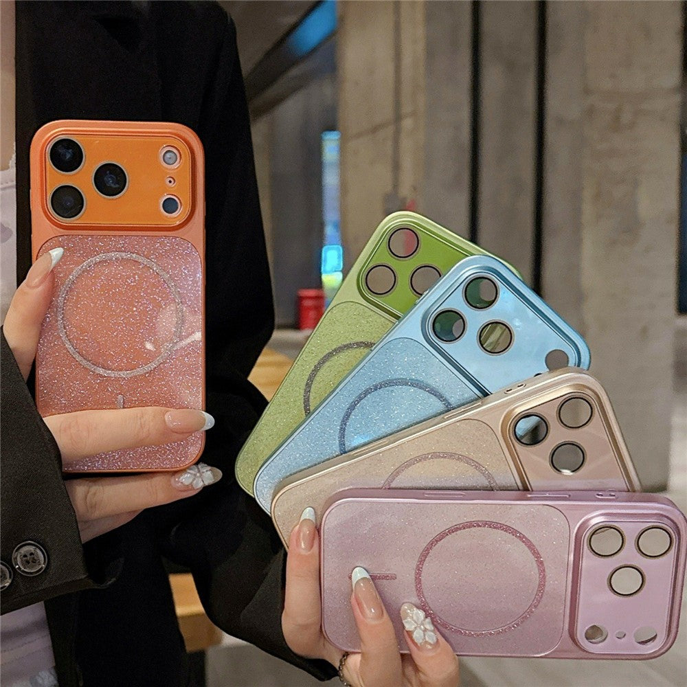 For iPhone 17 Pro Magnetic Case Glitter PU Leather Coated PC + TPU Shockproof Protective Cover