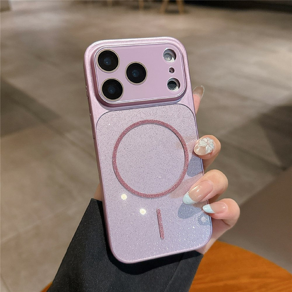 For iPhone 17 Pro Magnetic Case Glitter PU Leather Coated PC + TPU Shockproof Protective Cover